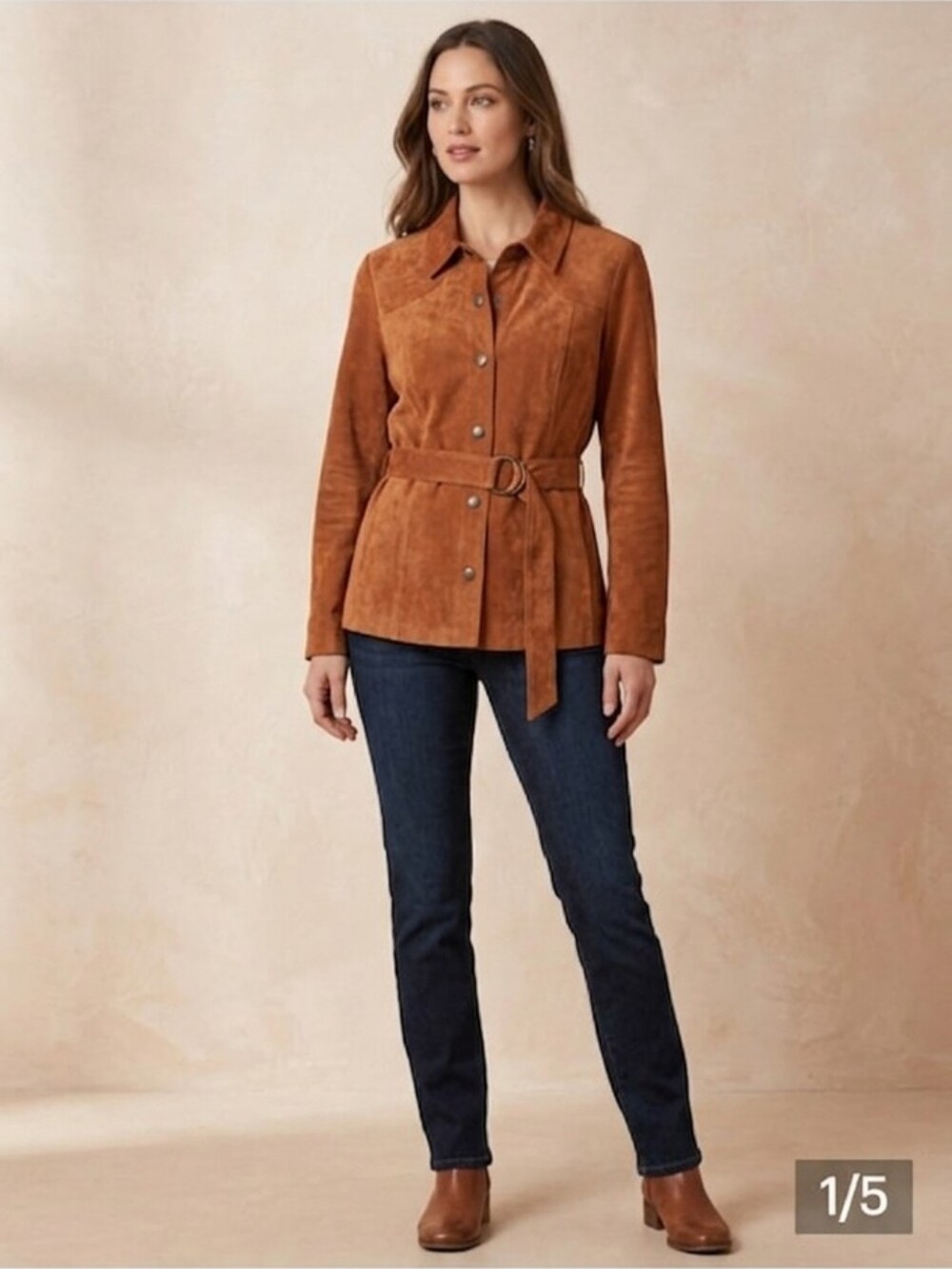 Christopher & Banks Rust Suede-Look Belted Shirt Jacket